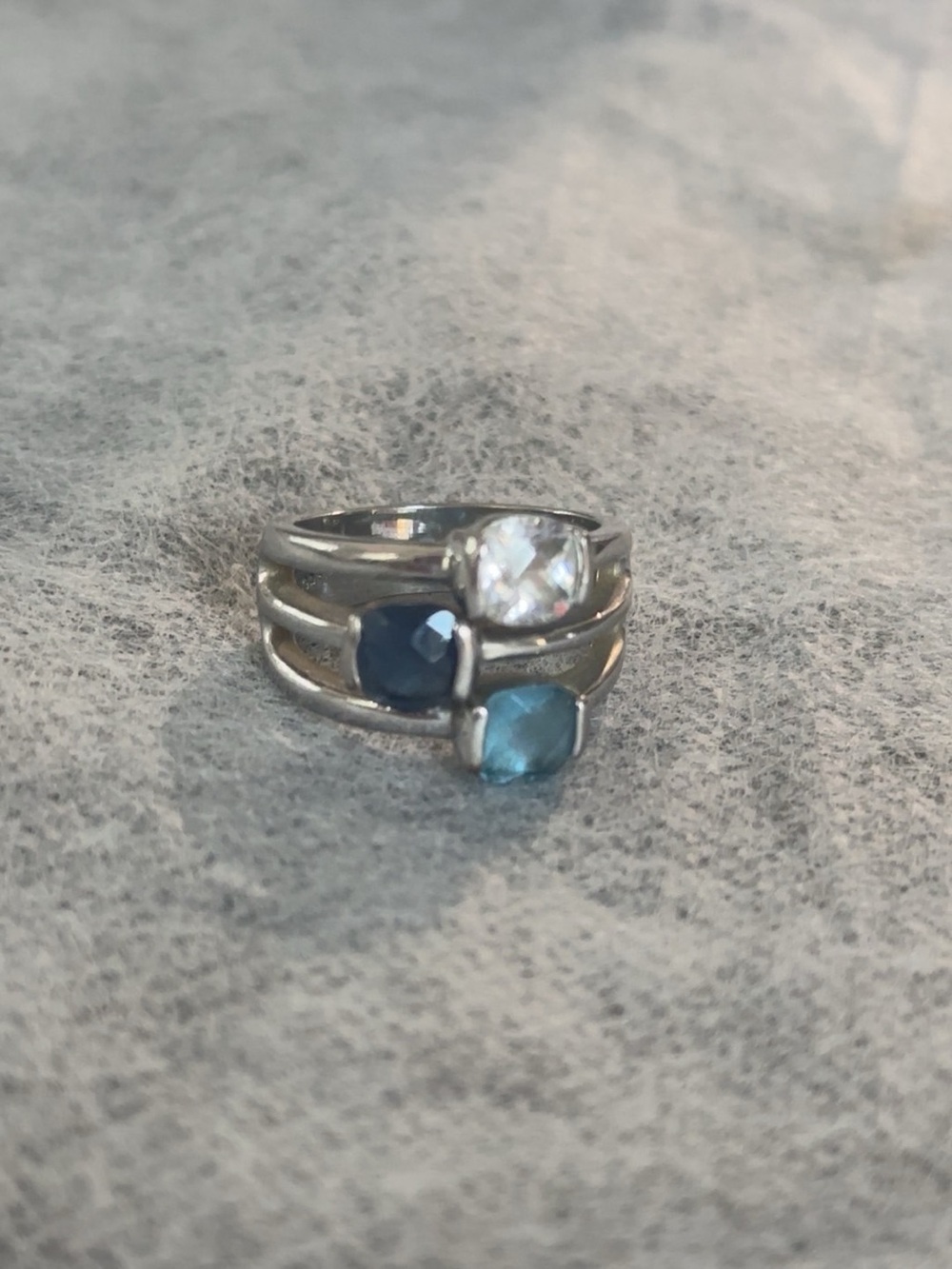 Lia Sophia Silver Ring Trio with Blue and Clear Stones